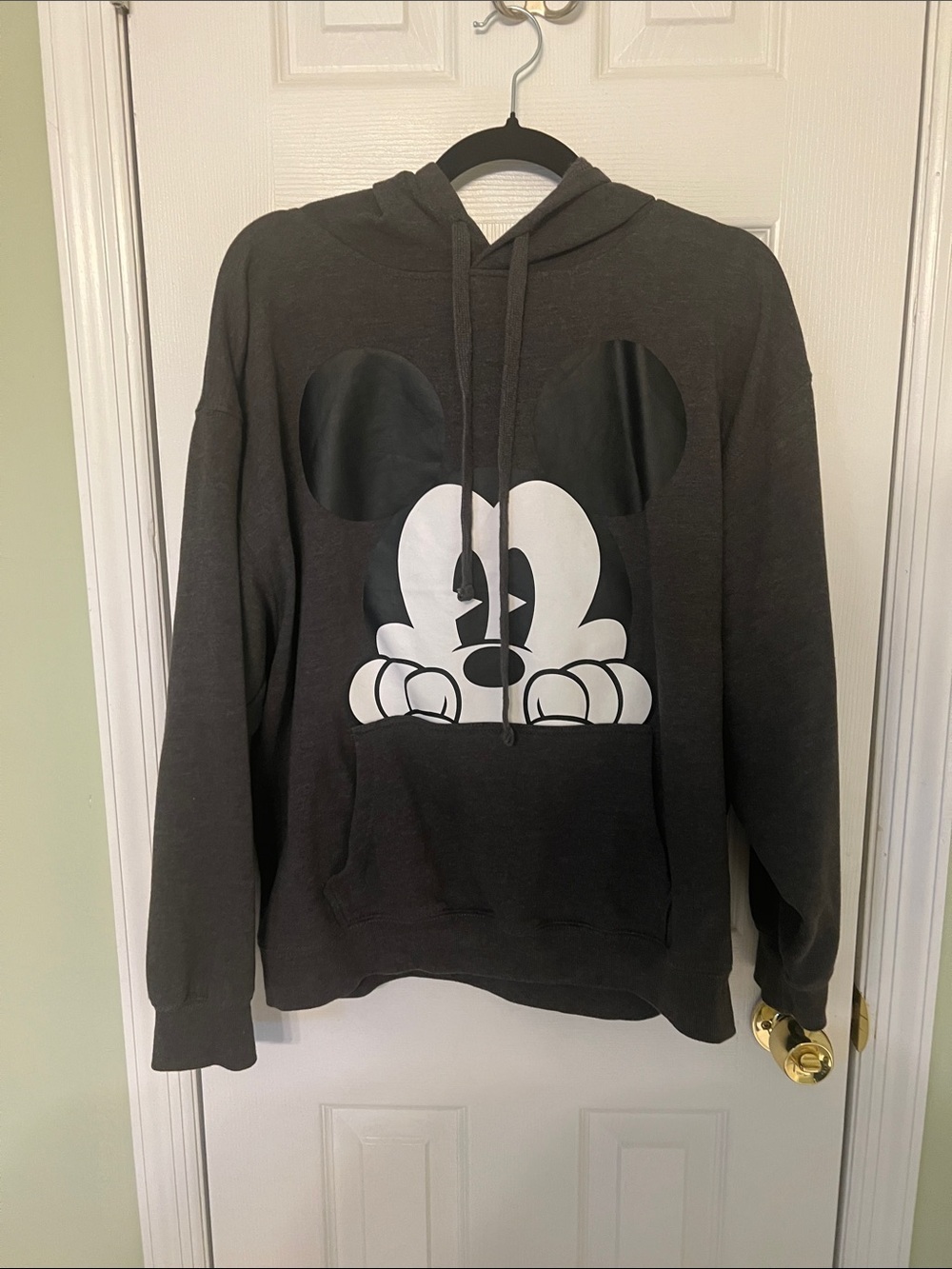 Charcoal Gray Peeking Mouse Graphic Hooded Sweatshirt size XL